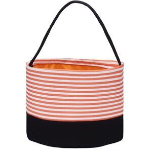 Orange & White Striped Halloween Bucket Bag Trick or Treat Reusable Candy Bag